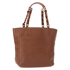 CHANEL COCO Mark Chain Tote Bag Leather Brown CC Auth BA9279